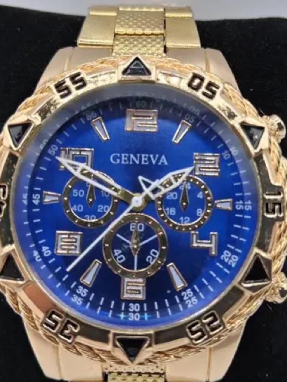 Geneva Men’s Gold Tone Quartz Watch with Blue Dial